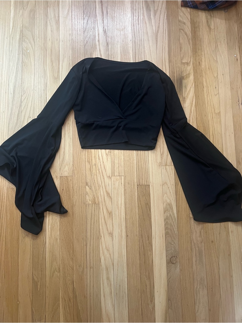 Black Bell-Sleeve V-Neck Crop Top